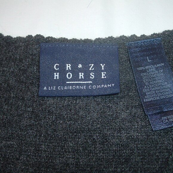 Vintage Crazy Horse Sweater Vest 100% WOOL Size Large Full Zip Gray/Silver Leaf - Picture 3 of 5